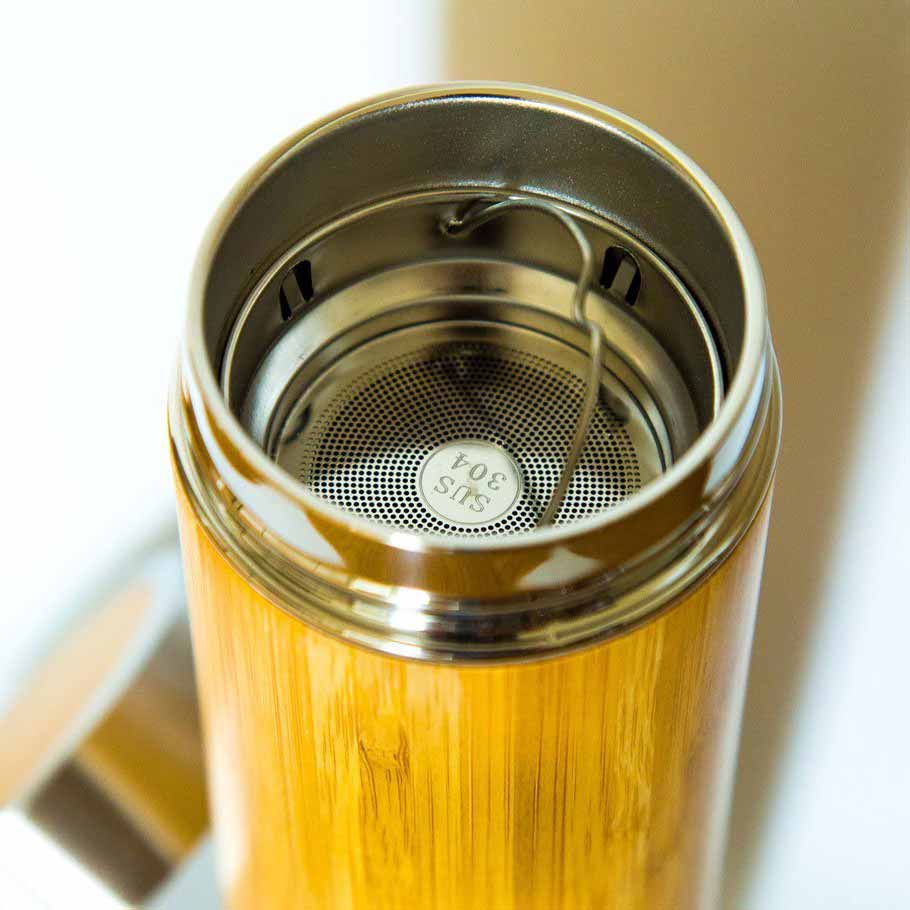 Termo de Bambú - Botella Térmica y Garrafa para Té con Filtro